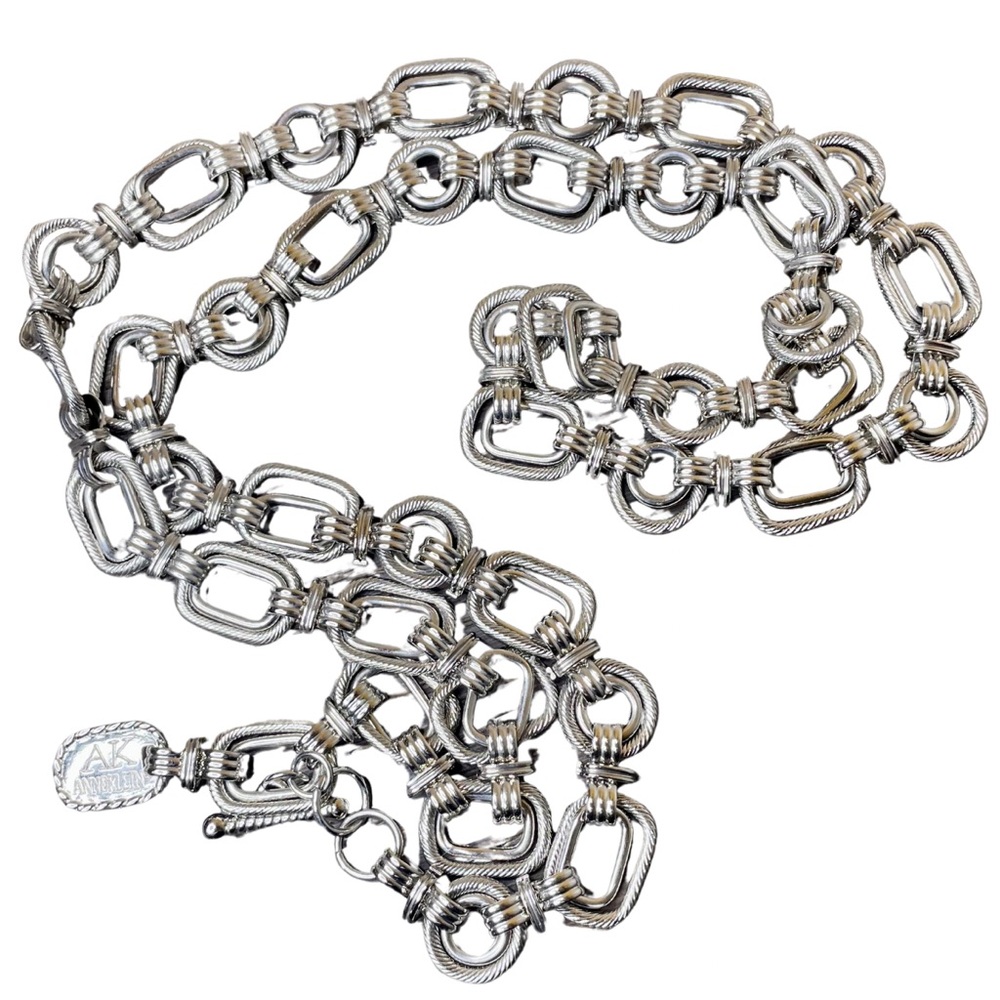 Anne Klein 38" Adjustable Chainlink Metal Belt Shiny Silver